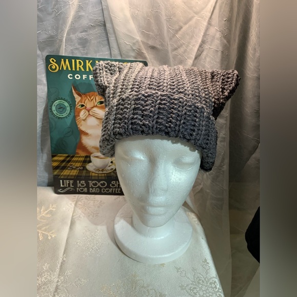 Handmade Gray Cat Beanie - Picture 2 of 6